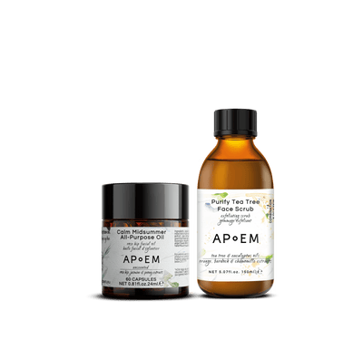 CALM MIDSUMMER ALL PURPOSE OIL (60 CAPSULES) × PURIFY TEA TREE FACE SCRUB 150ML - APoEM