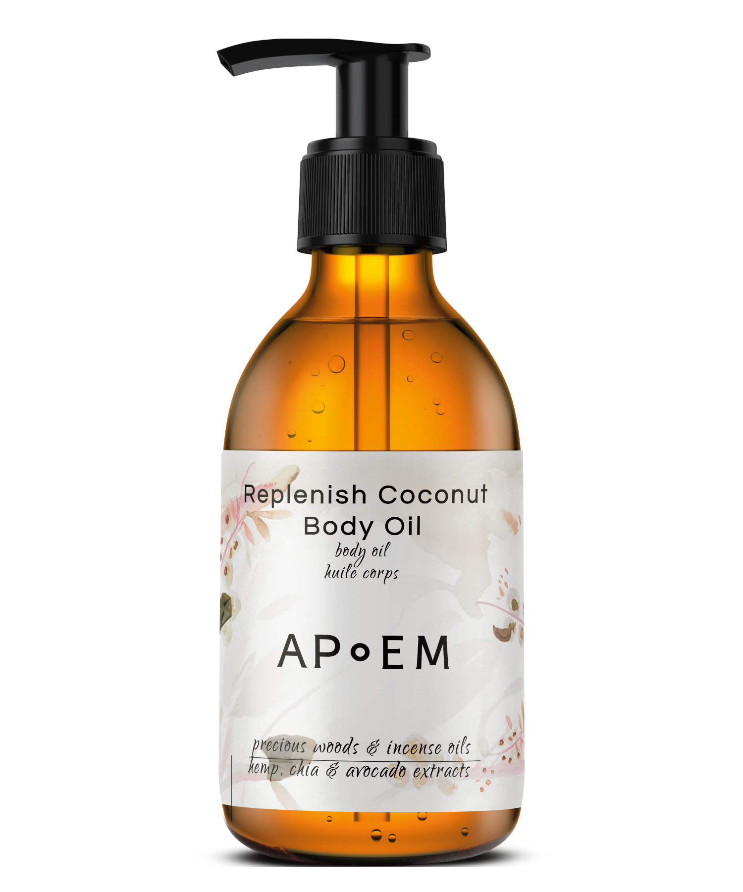 Nourishing body oil formulated for dry or sensitive skin types. This luxurious oil envelops the skin, offering refinement, nourishment, and a warm, soothing touch. Enriched with natural coconut, rice, and avocado oils, it provides essential nutrients for even the most demanding skin. The oil features a relaxing and restorative aromatherapy blend of incense and precious woods. Additionally, it contains a phytotherapy blend of hemp, chia, rice, jojoba, avocado, and coconut, which deliver nourishing, soothing