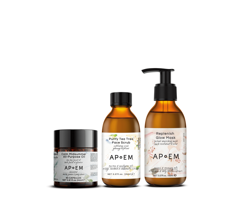 Renew Capsules × Purify Tea Tree Face Scrub × Replenish Glow Mask